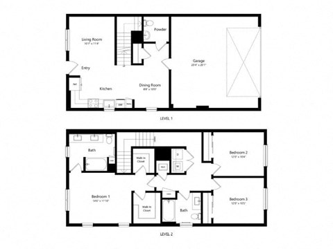 the floor plan of the house divided into two floors with bedrooms and bathrooms